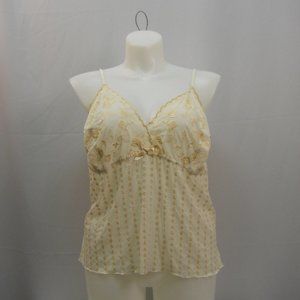 Ladies Womens Sheer Camisole Spaghetti Strap Eyelet Front-Bow Beige Plus Size 26